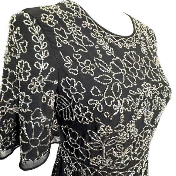 NEEDLE & THREAD Size 2 Black Full Beaded Floral Lined Cocktail Dress Prom Formal - Picture 3 of 10